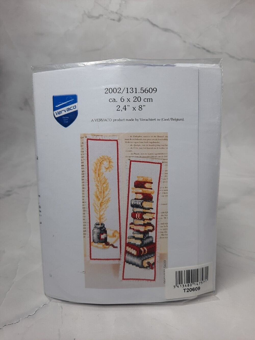 Vervaco Counted Cross Stitch Bookmark Kit Ink & Quill Stack of Books